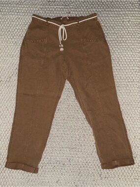 C&C California Women's Cropped Drawstring Pants in Brown with Cream Drawcord